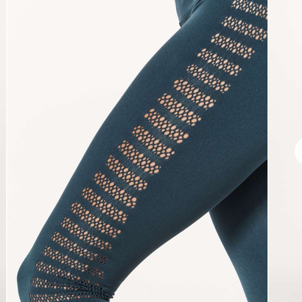 Lululemon 4 Reveal Crop Stripes 17" submarine teal green leggings active gym - Picture 7 of 7